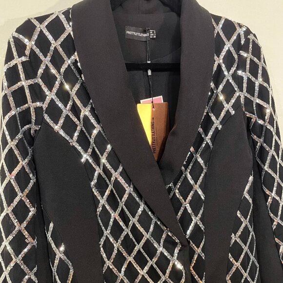 New ASOS Sequin Blazer Dress Black Silver 2, XS - Picture 3 of 6